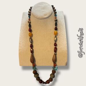 Multi-Style Beaded Necklace with Turquoise Chip Clusters